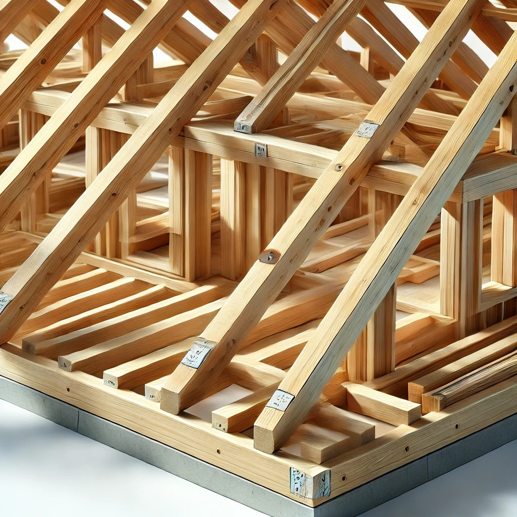 Charpente de surélévation : Vue rapprochée des structures en bois