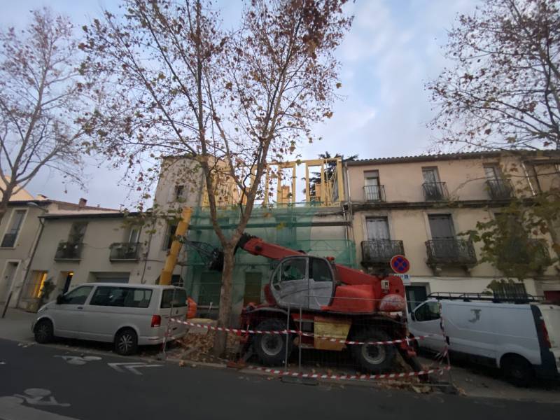Chantier de surélévation en ossature bois à Montpellier centre ville dans l'Hérault