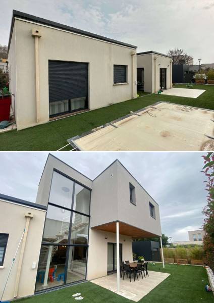 Extension de maison en ossature bois à Pérols avec vue sur jardin