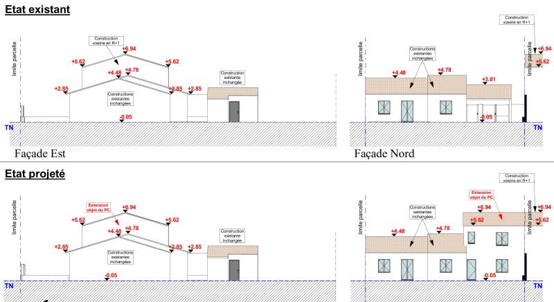 Plans 2D d'un agrandissement de maison en ossature bois dans le 34, permis de construire